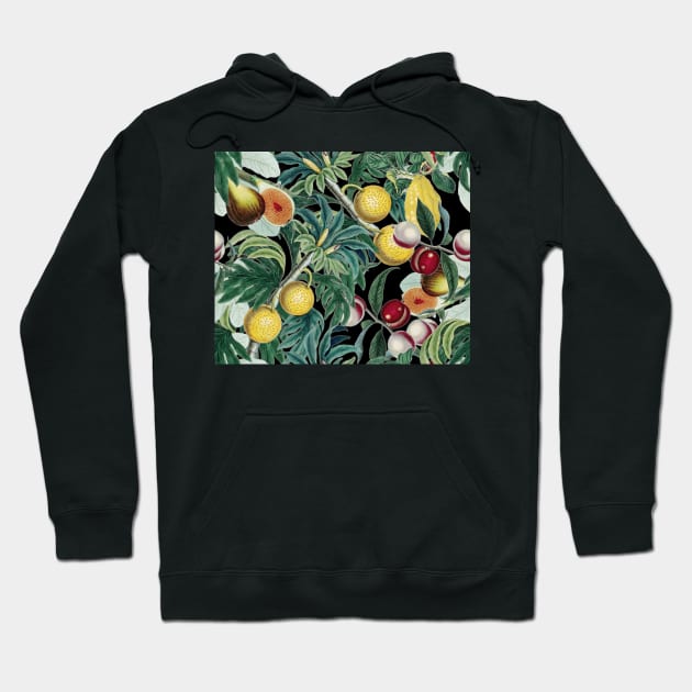 Vintage Fruit Pattern on black Hoodie by MarbleCloud